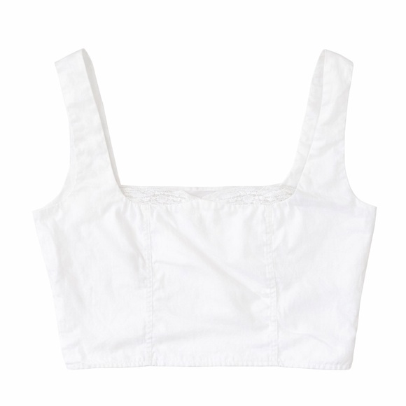 Stellah Tops - Stella White Cropped Corset Tank Top Lace Trim Zip Back Size M